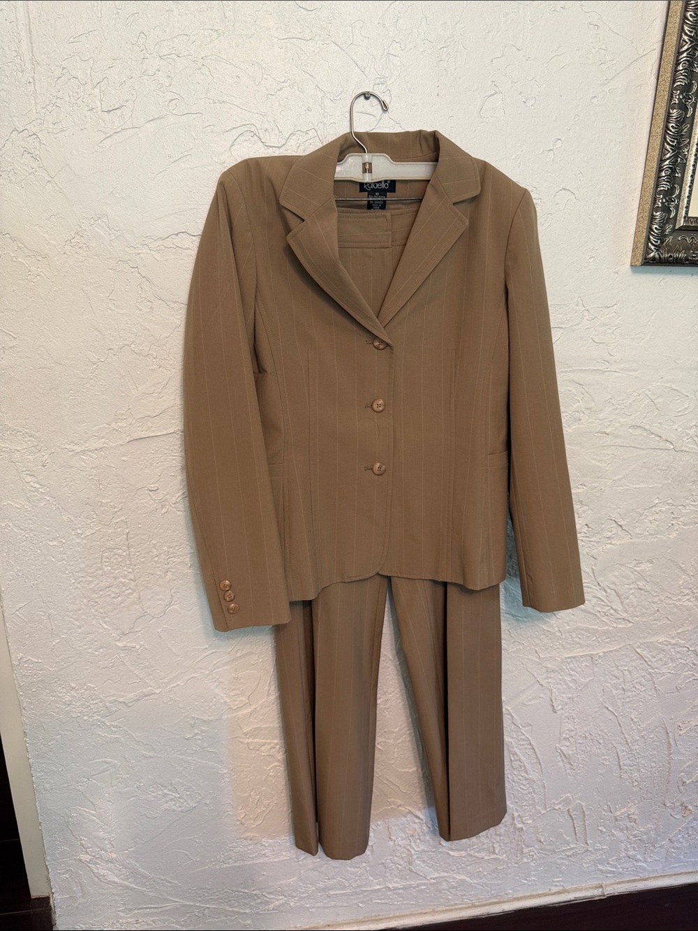 Khaki Pinstripe Women's Pant Suit